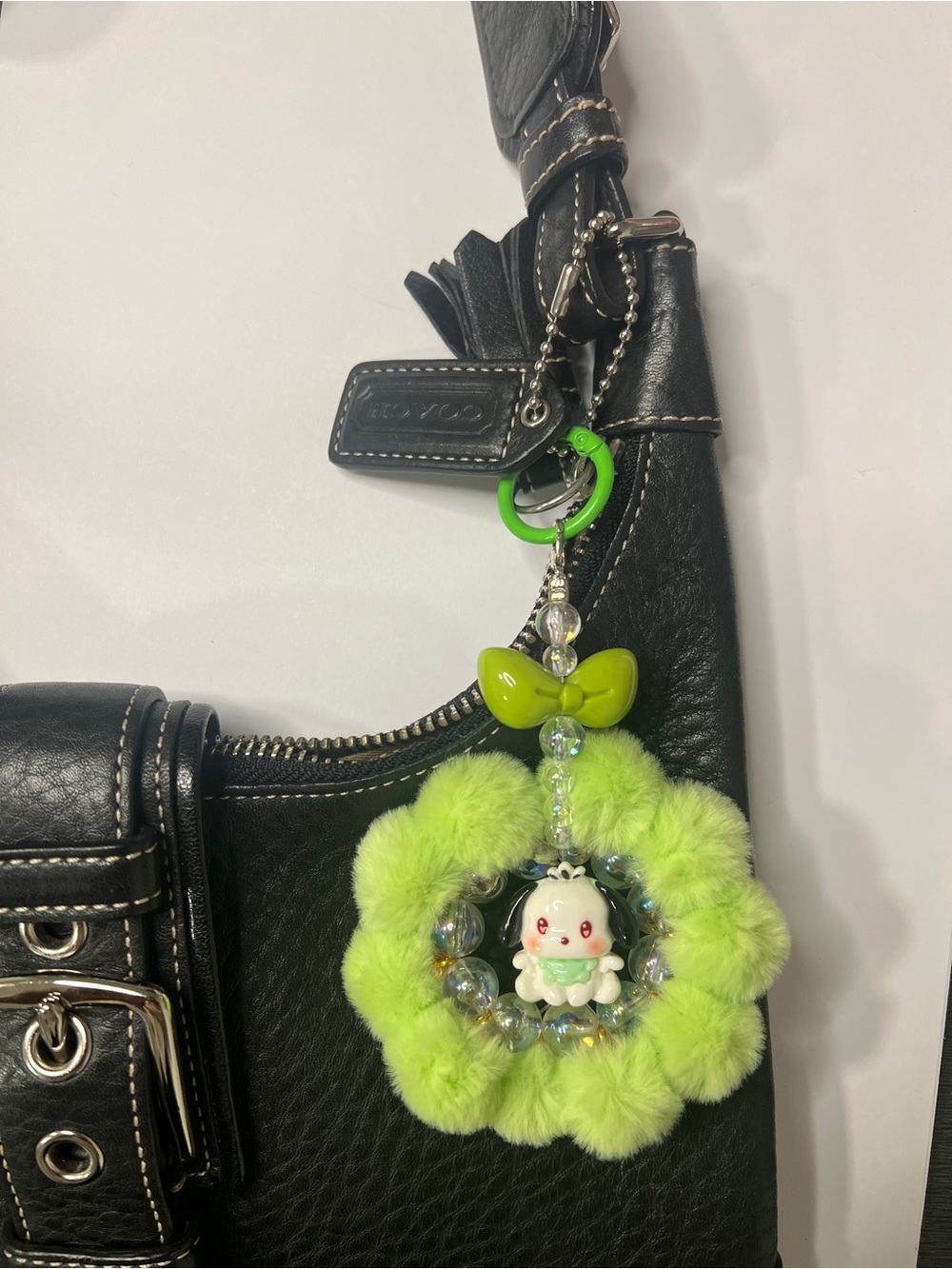 Plush Pochacco Green Pom-Pom Charm Keychain